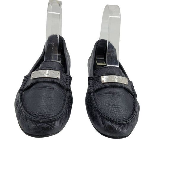 Coach Fredrica Pebble Leather Loafers 6.5 Black A5175 Slip On Flats Silver Logo - Picture 14 of 15